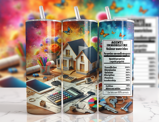 Design tumbler 20oz pour sublimation , Agente immobilière valeur nutritive