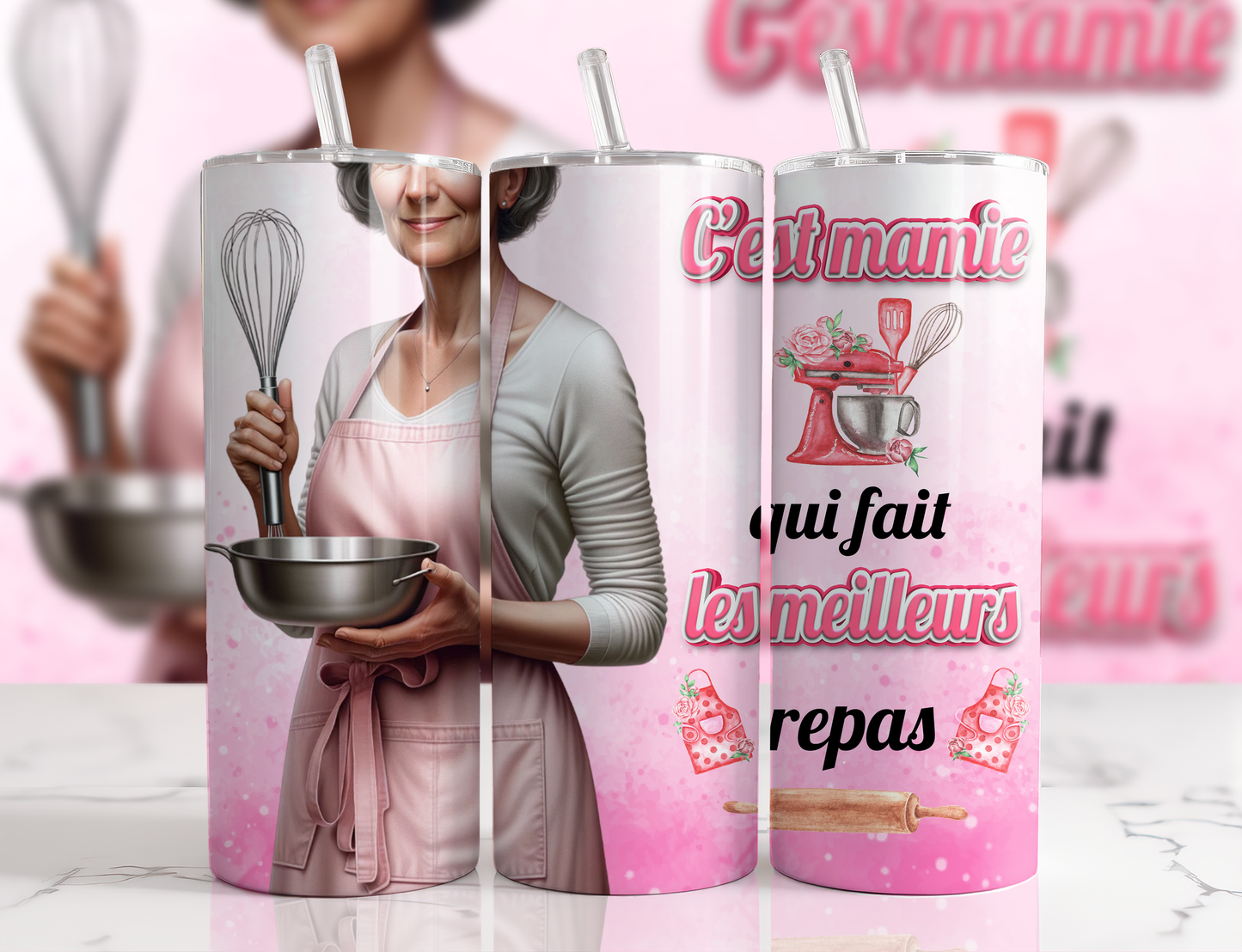 Design tumbler 20oz pour sublimation, C'est mamie qui fait les meilleurs repas