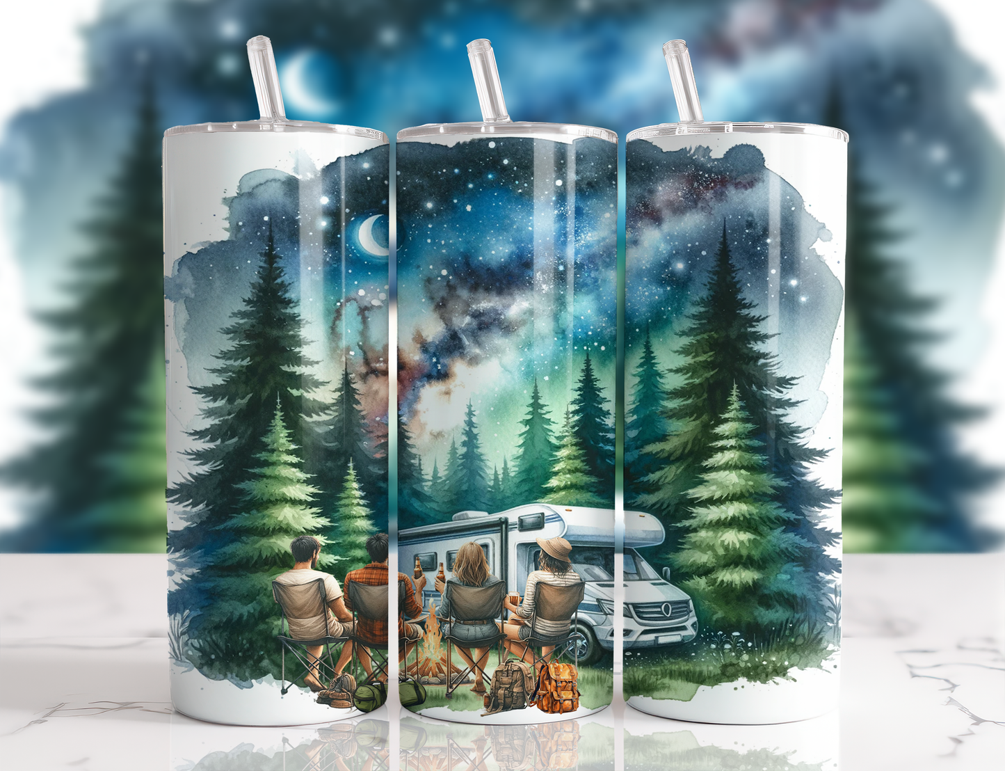 Design tumbler 20oz pour sublimation , Camping entre amis