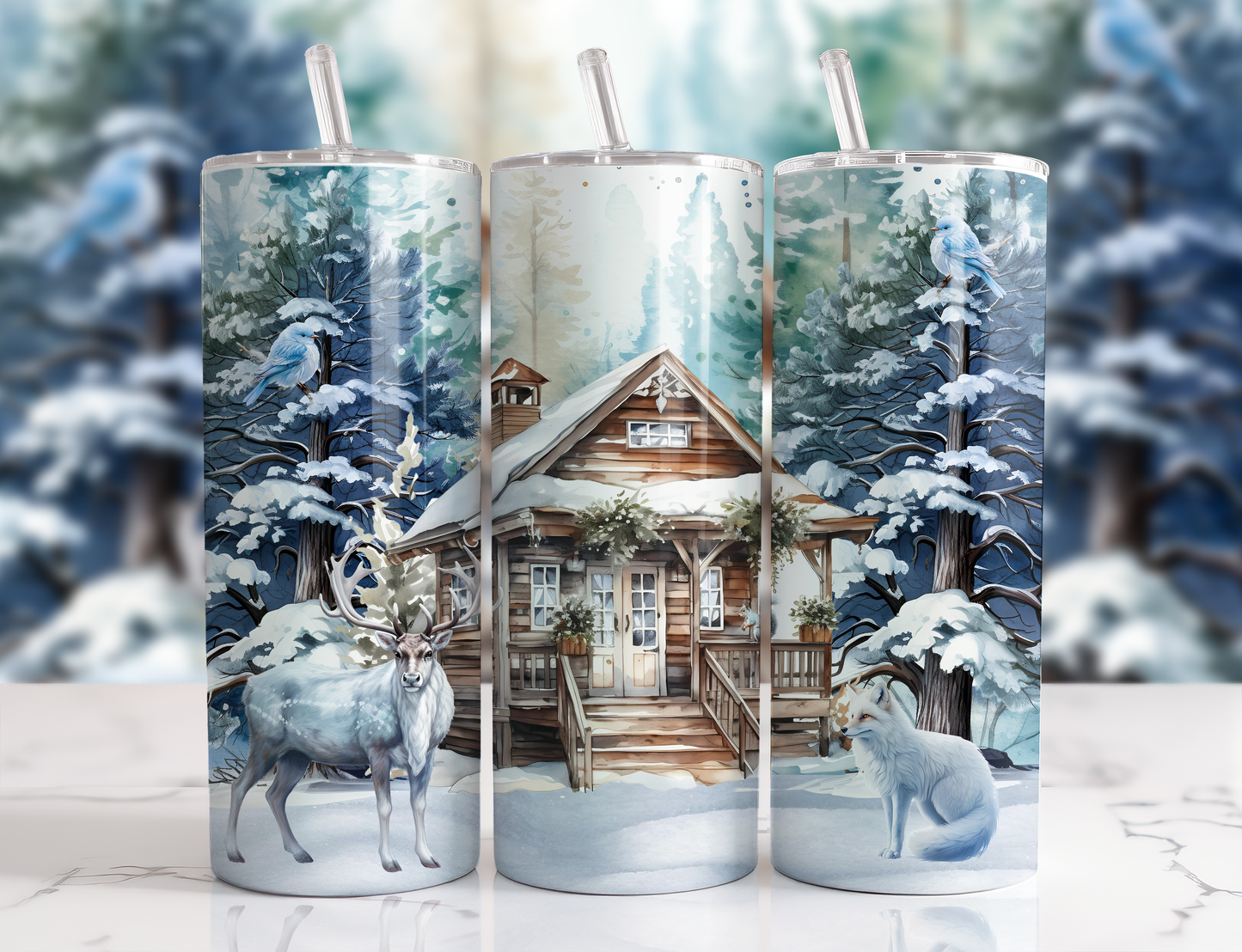 Design tumbler 20oz pour sublimation ,Chalet d'hiver