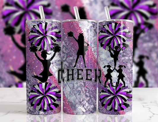 Design tumbler 20oz pour sublimation , Cheerleading glitter mauve