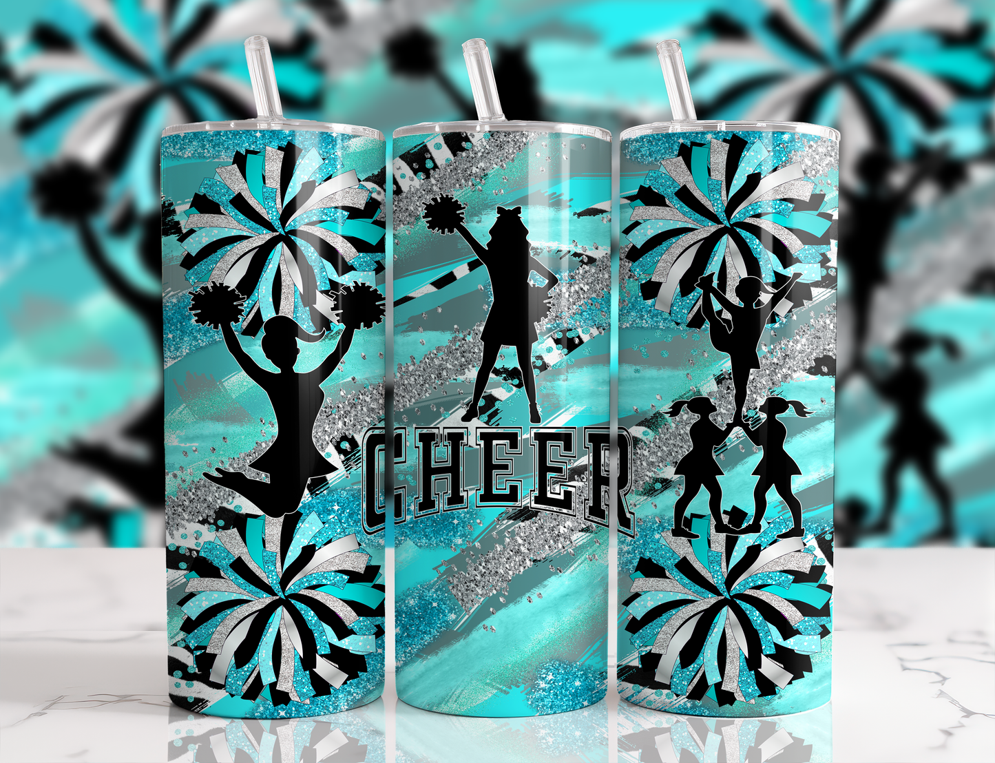 Design tumbler 20oz pour sublimation , Cheerleading glitter turquoise