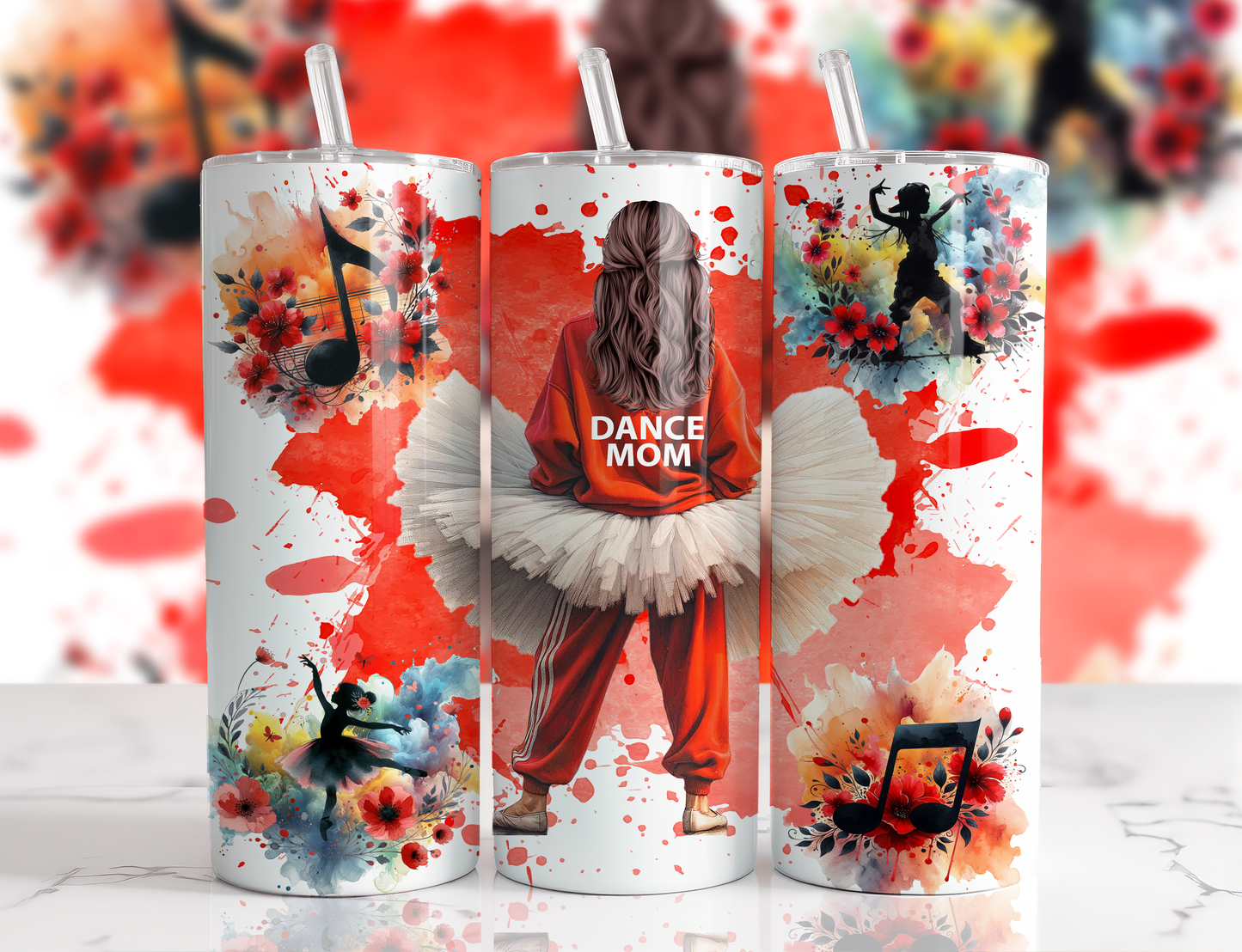 Design tumbler 20oz pour sublimation , DANCE MOM, cheveux bruns