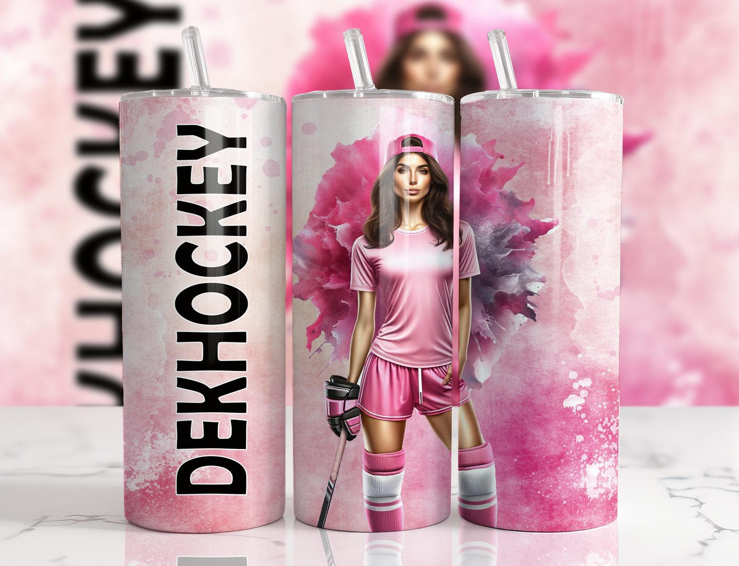 Design tumbler 20oz pour sublimation , Deckhockey, cheveux bruns,