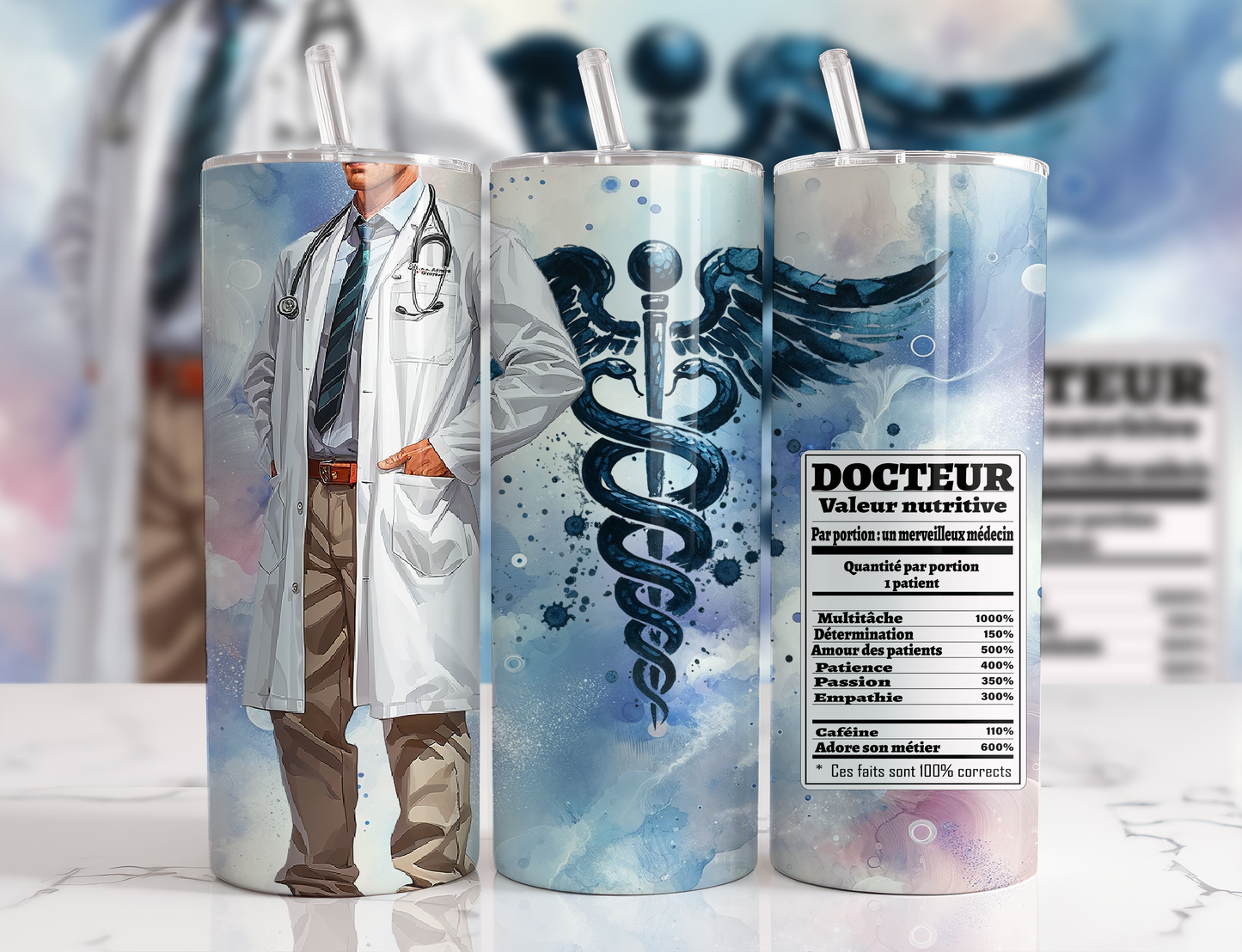 Design tumbler 20oz pour sublimation , docteur, valeur nutritive