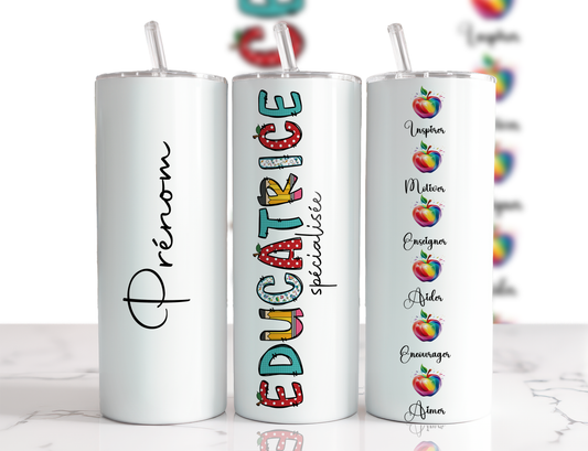 Design Tumblers 20 oz, sublimation. Éducatrice spécialisée, rainbow pomme