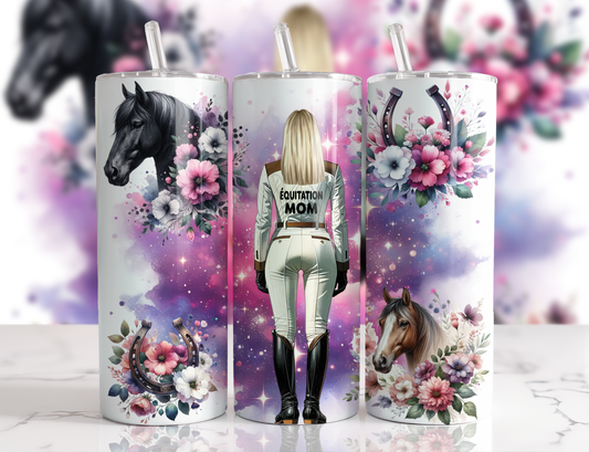 Design tumbler 20oz pour sublimation , ÉQUITATION MOM, cheveux blonds