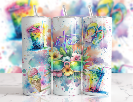 Design tumbler 20oz pour sublimation , Été aquarelle