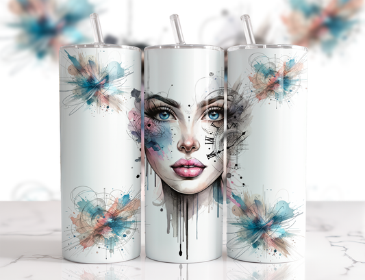 Design tumbler 20oz pour sublimation , Femme aquarelle abstrait