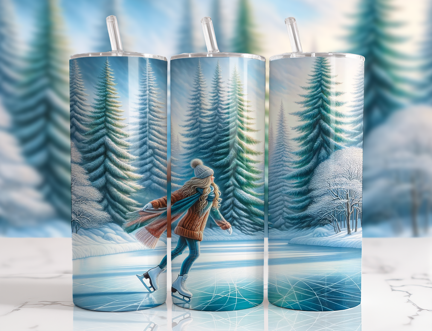 Design tumbler 20oz pour sublimation ,Femme blonde patin à glace