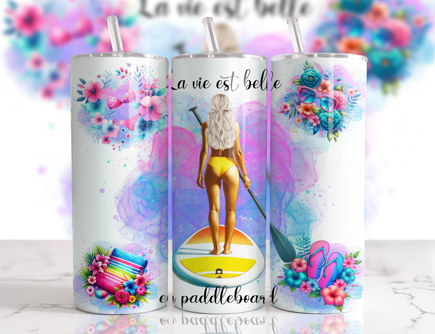 Design tumbler 20oz pour sublimation , Femme blonde paddleboard