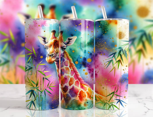Design tumbler 20oz pour sublimation , Girafe multicolore