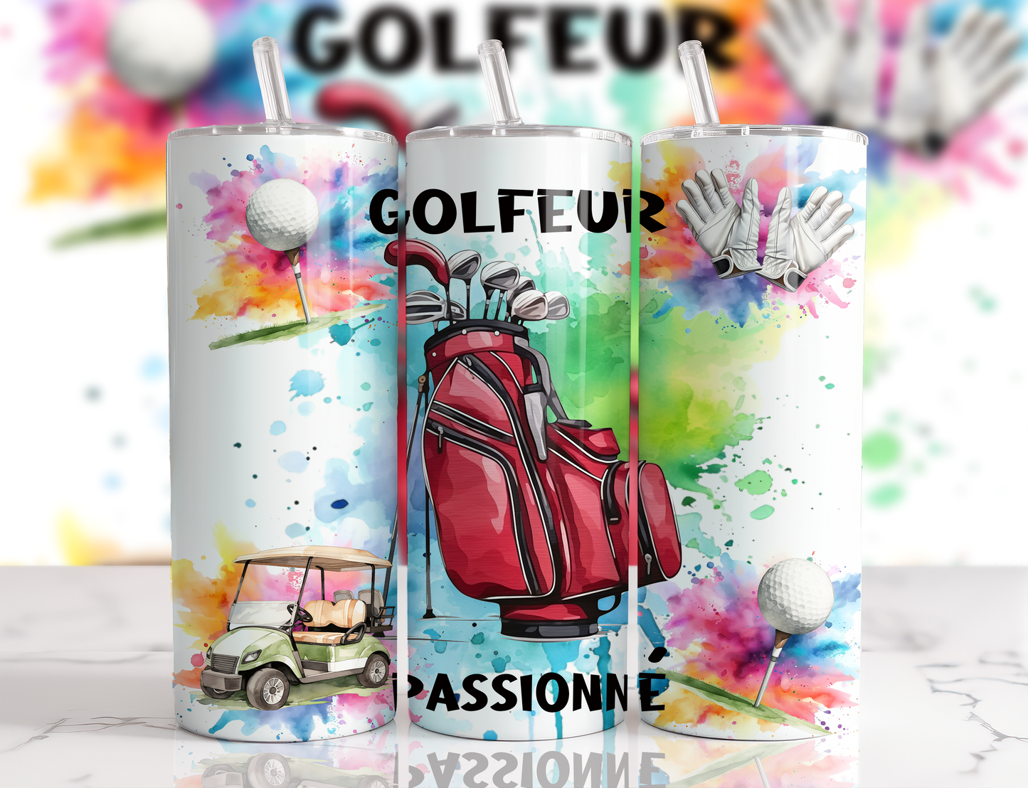 Design tumbler 20oz pour sublimation , GOLFEUR passionné