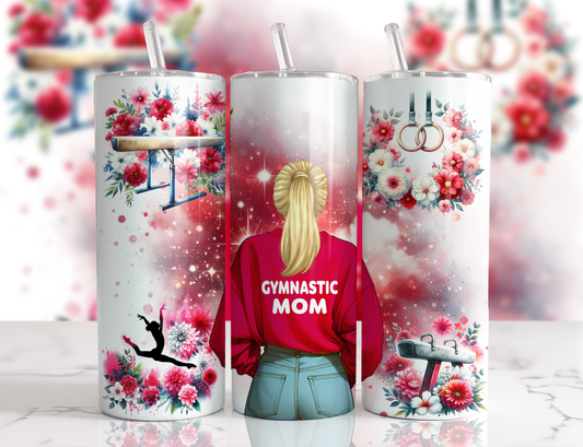 Design tumbler 20oz pour sublimation , GYMNASTIC MOM, cheveux blonds