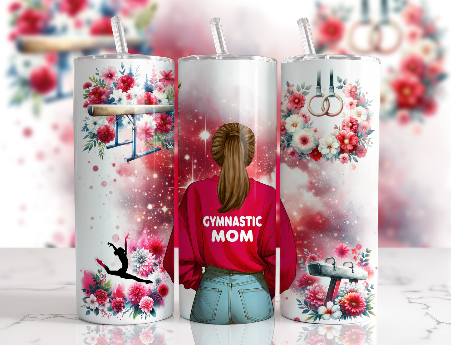 Design tumbler 20oz pour sublimation , GYMNASTIC MOM, cheveux bruns