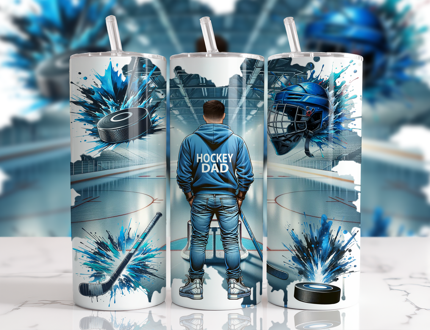 Design tumbler 20oz pour sublimation , HOCKEY DAD, cheveux bruns