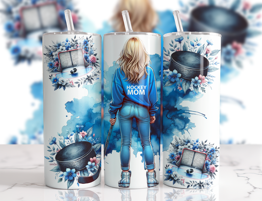 Design tumbler 20oz pour sublimation , HOCKEY MOM, cheveux blonds