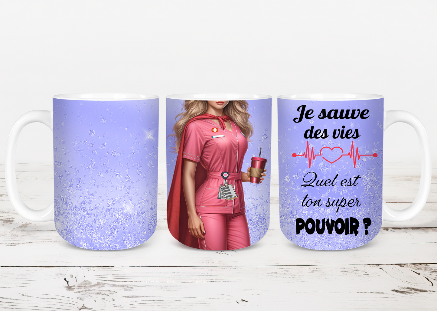 Design tumbler 20oz pour sublimation INFIRMIÈRE, super pouvoir, glitter , cheveux blonds