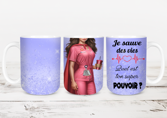 Design tumbler 20oz pour sublimation INFIRMIÈRE, super pouvoir, glitter , cheveux bruns