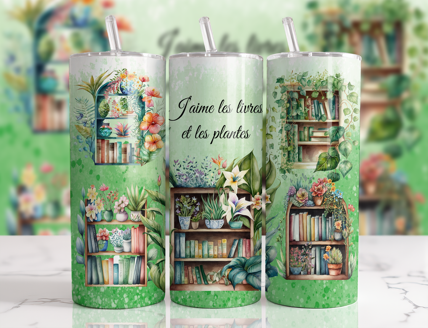 Design tumbler 20oz pour sublimation , J'aime les plantes et les livres