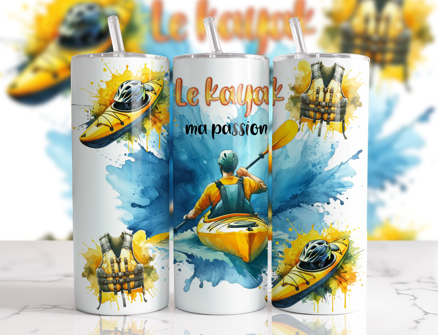 Design tumbler 20oz pour sublimation , LE KAYAK , ma passion