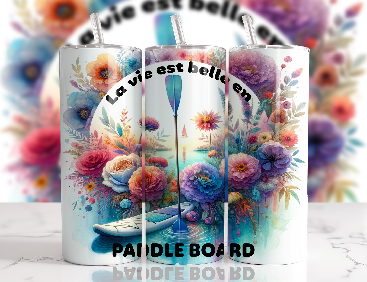 Design tumbler 20oz pour sublimation , La vie est belle en paddle board