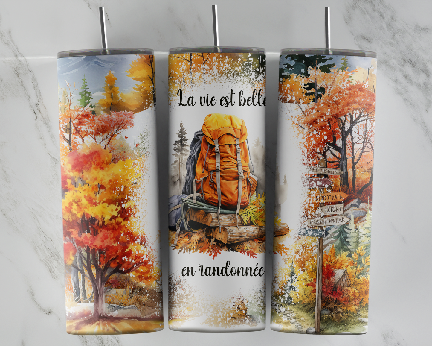 Design tumbler 20oz pour sublimation , La vie est belle en randonnée, automne