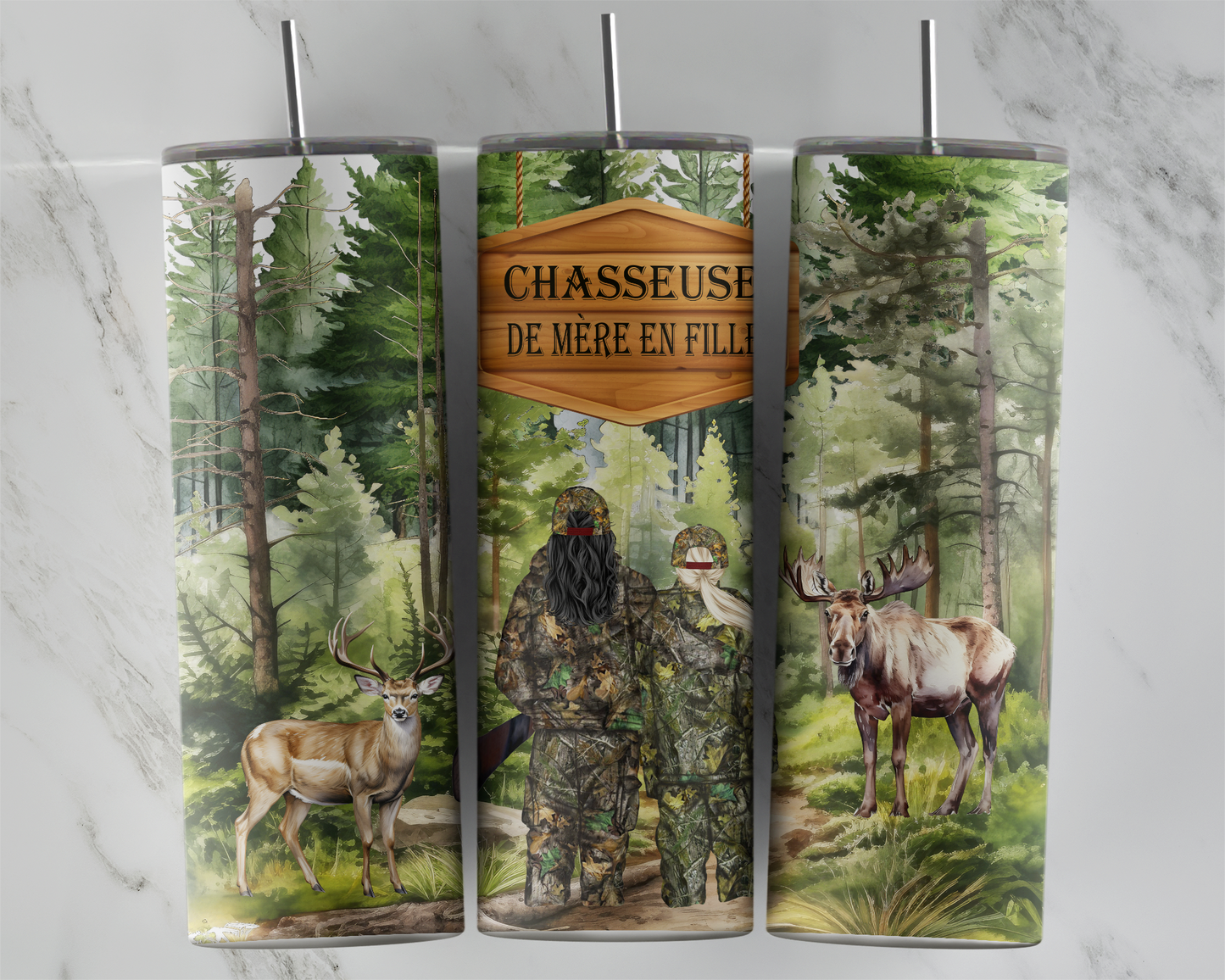 Design tumbler 20oz pour sublimation , CHASSEUSE de mère en fille, brunes, blondes