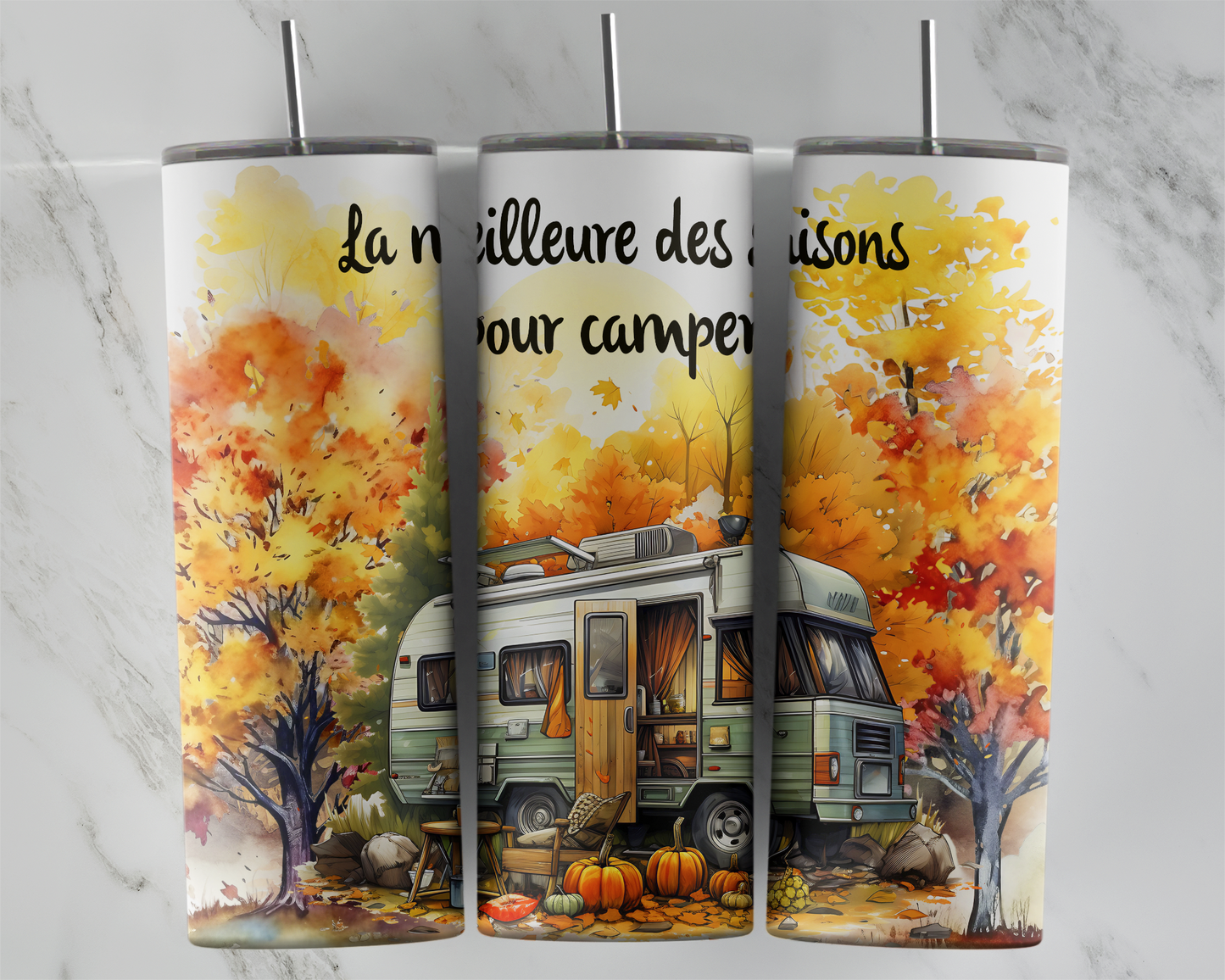 Design tumbler 20oz pour sublimation , la meilleure des saisons pour camper.