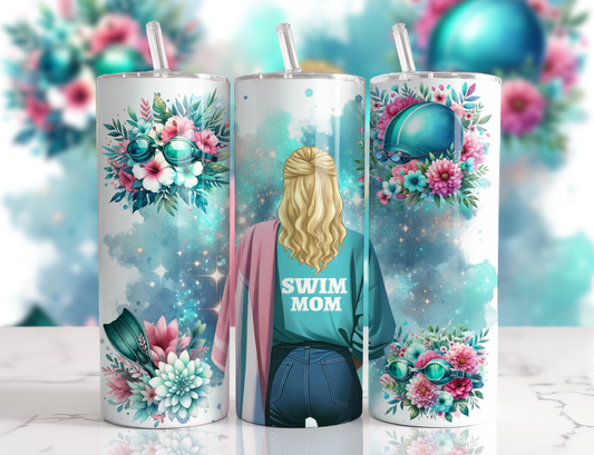 Design tumbler 20oz pour sublimation , SWIM MOM, cheveux blonds