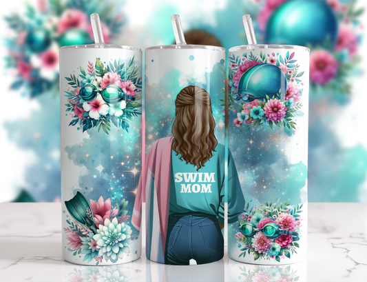 Design tumbler 20oz pour sublimation , SWIM MOM, cheveux châtains