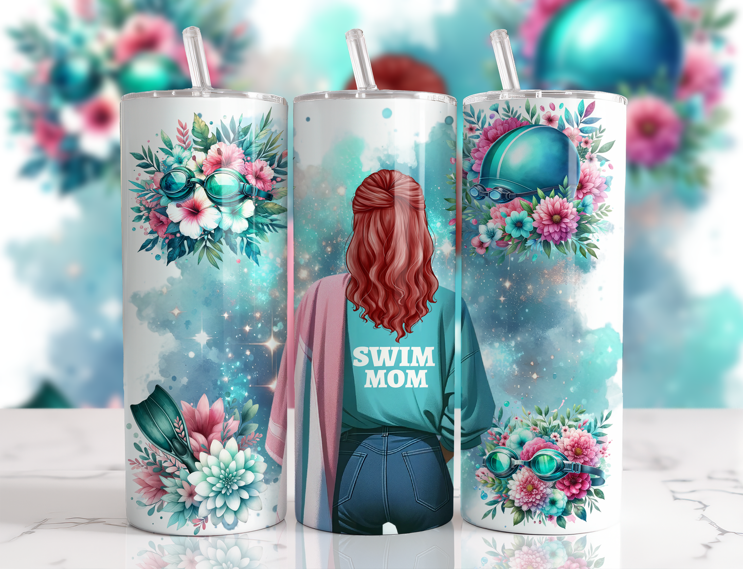 Design tumbler 20oz pour sublimation , SWIM MOM, cheveux roux