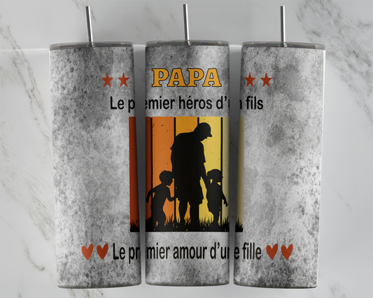 Design tumbler 20oz pour sublimation , PAPAS le premier héros d'un fils, le premier amour d'une fille