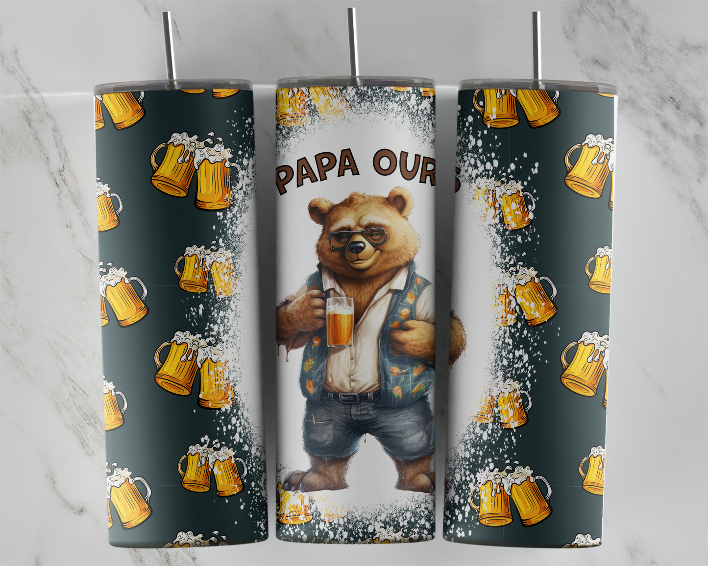 Design tumbler 20oz pour sublimation , PAPA OURS