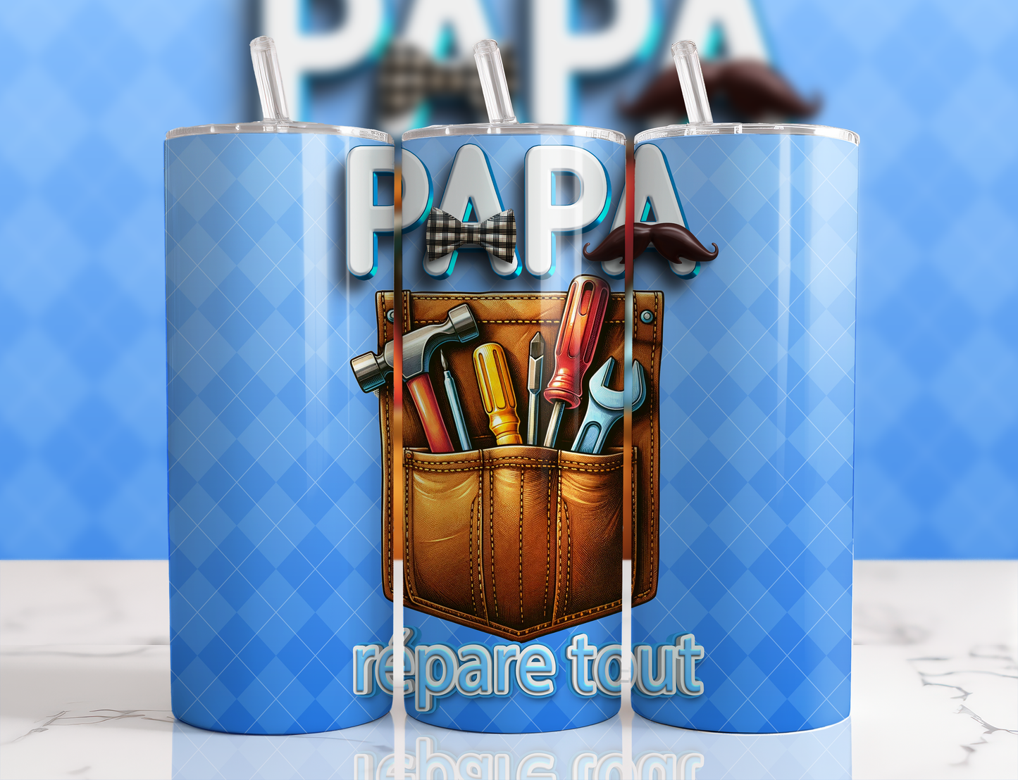 Design tumbler 20oz pour sublimation , PAPA répare tout