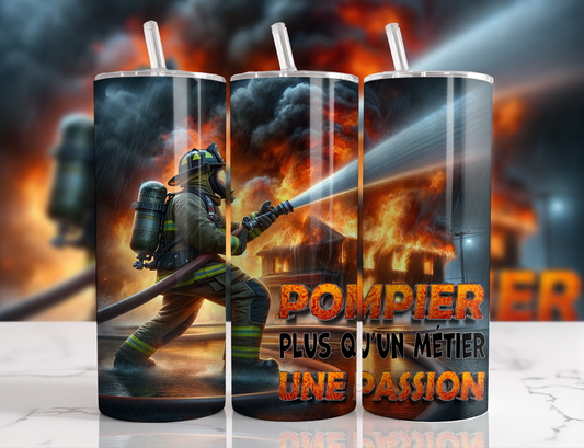 Design tumbler 20oz pour sublimation , Pompier plus qu'un métier une passion