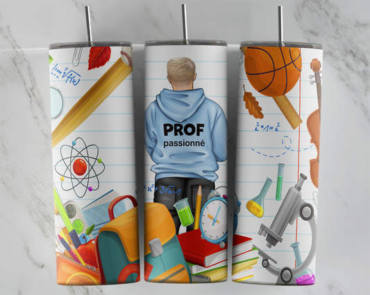 Design tumbler 20oz pour sublimation , PROF, homme PASSIONNÉ, cheveux blonds