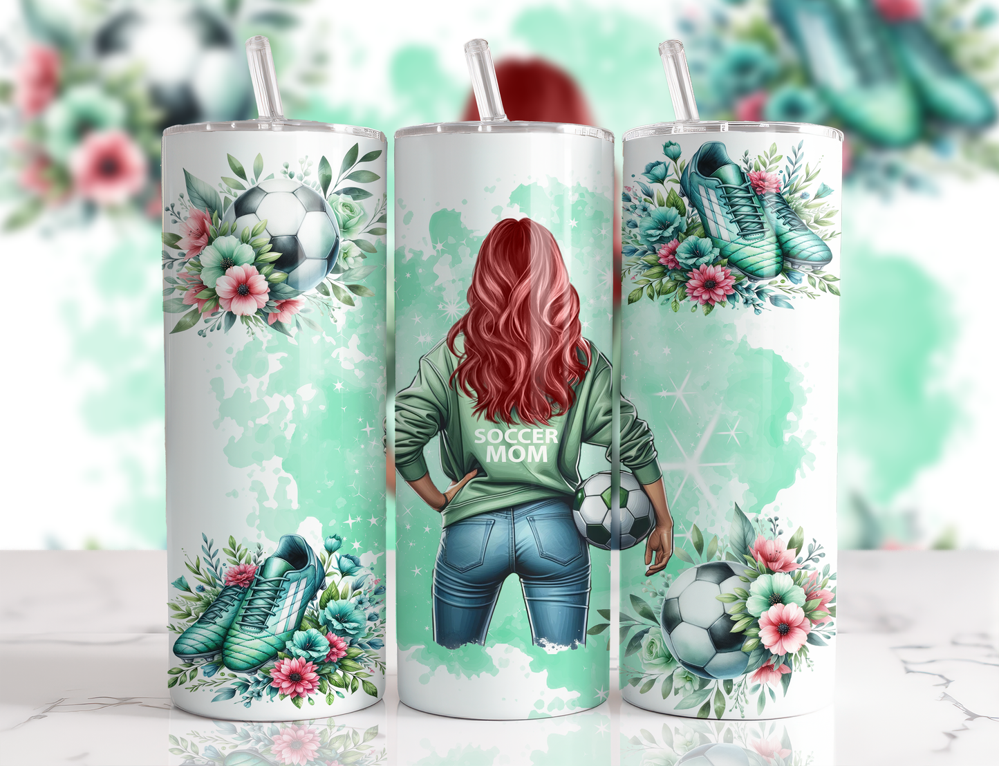 Design tumbler 20oz pour sublimation , SOCCER MOM, cheveux roux