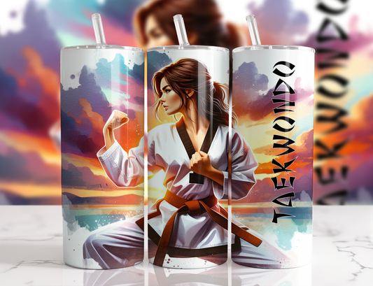 Design tumbler 20oz pour sublimation , Taekwondo femme brune