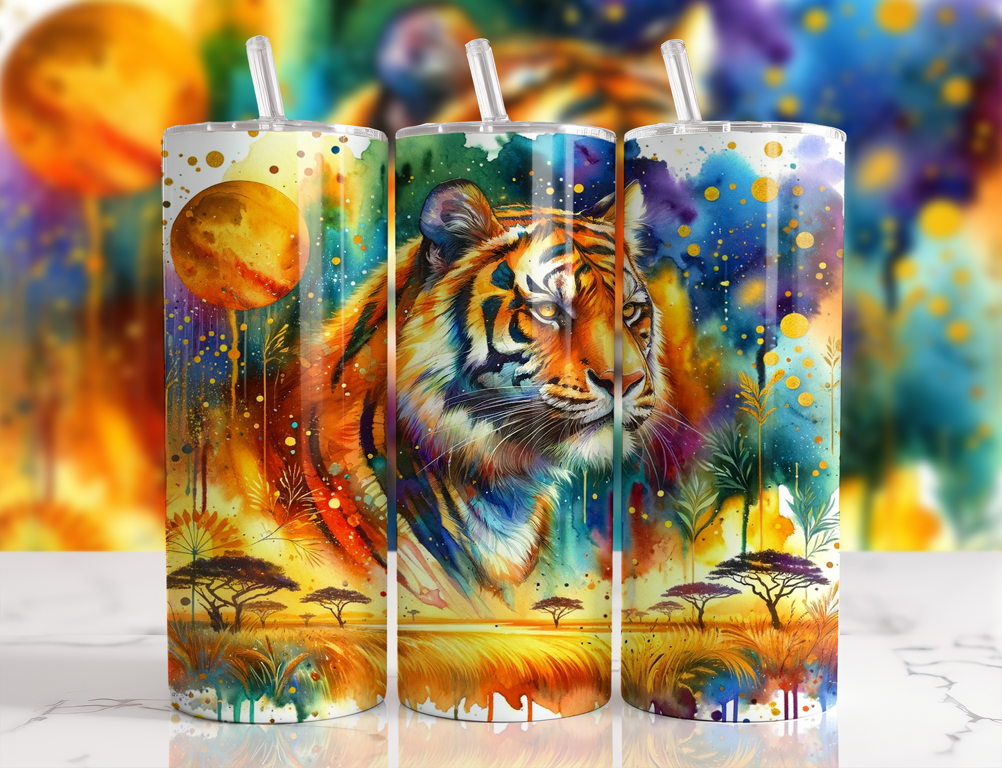 Design tumbler 20oz pour sublimation , Tigre multicolore