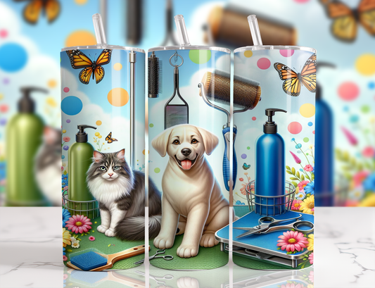 Design tumbler 20oz pour sublimation , Toiletteuse métier , chien et chat