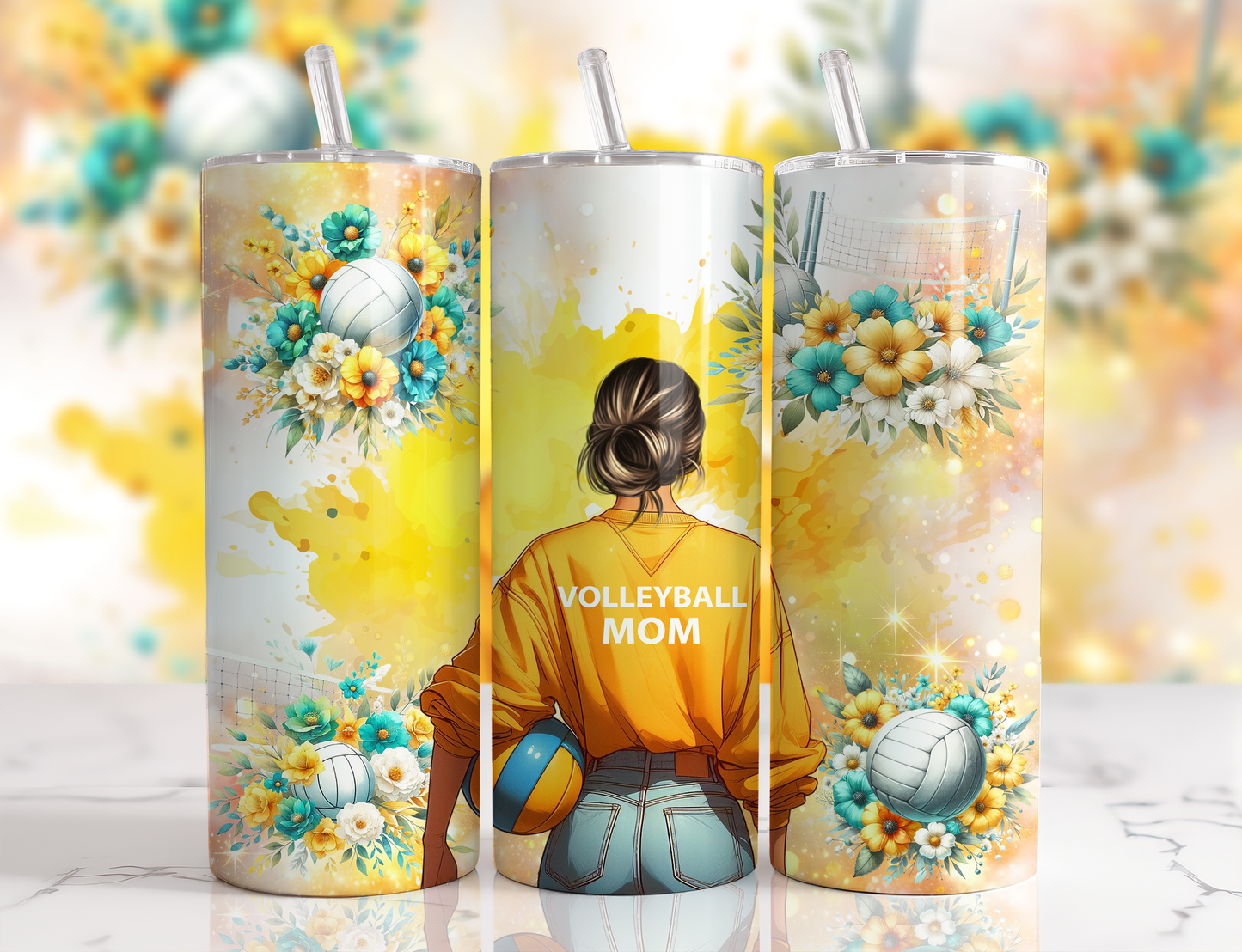 Design tumbler 20oz pour sublimation , VOLLEYBALLMOM, cheveux châtains