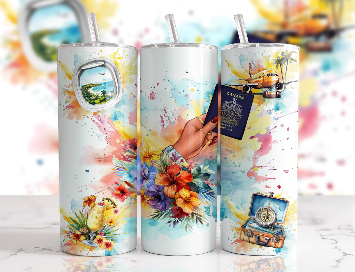 Design tumbler 20oz pour sublimation , Voyage , passeport, main femme