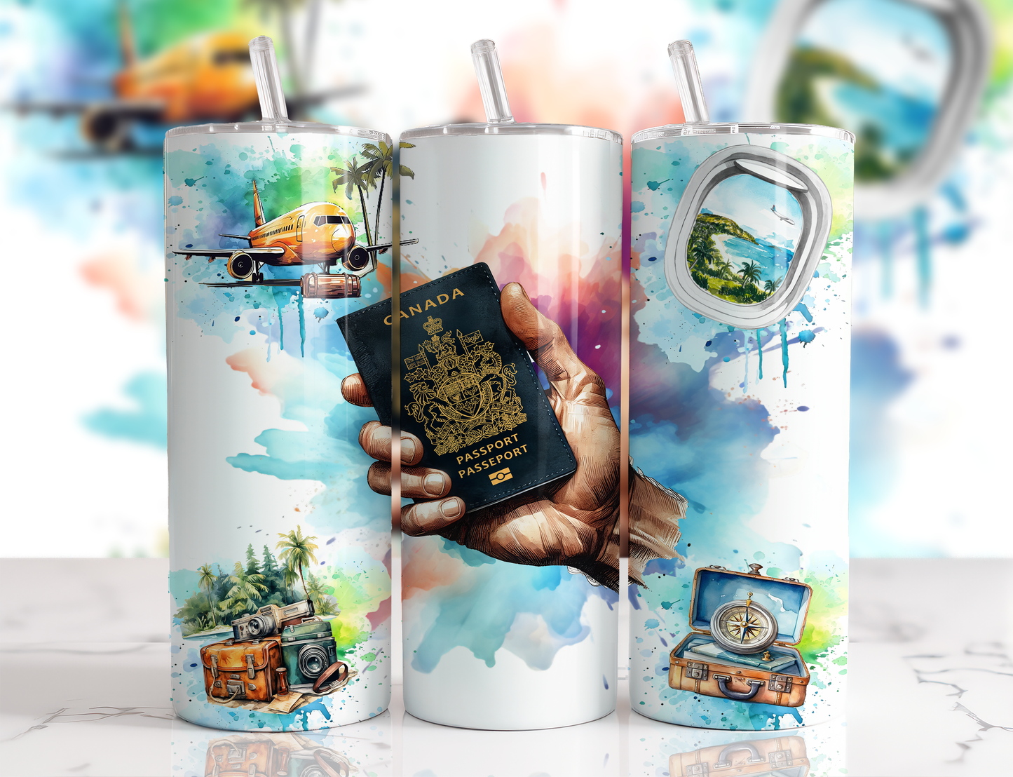 Design tumbler 20oz pour sublimation , Voyage , passeport, main homme