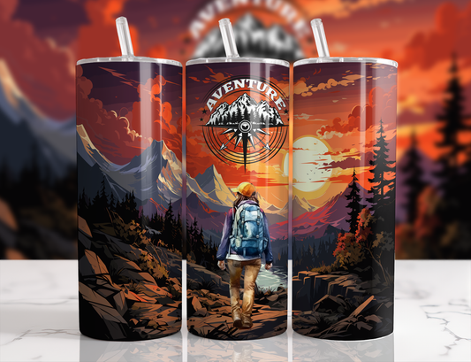 Design tumbler 20oz pour sublimation , AVENTURE fille randonnée