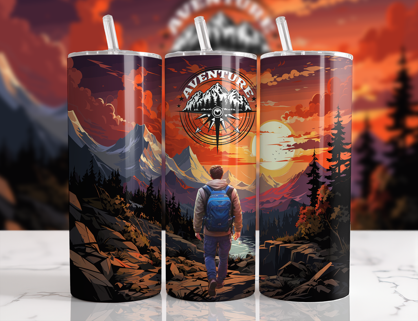 Design tumbler 20oz pour sublimation , AVENTURE homme randonnée