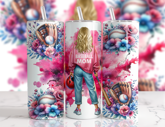 Design tumbler 20oz pour sublimation , BASEBALL MOM, cheveux blonds