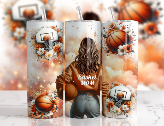 Design tumbler 20oz pour sublimation , BASKETMOM, cheveux bruns