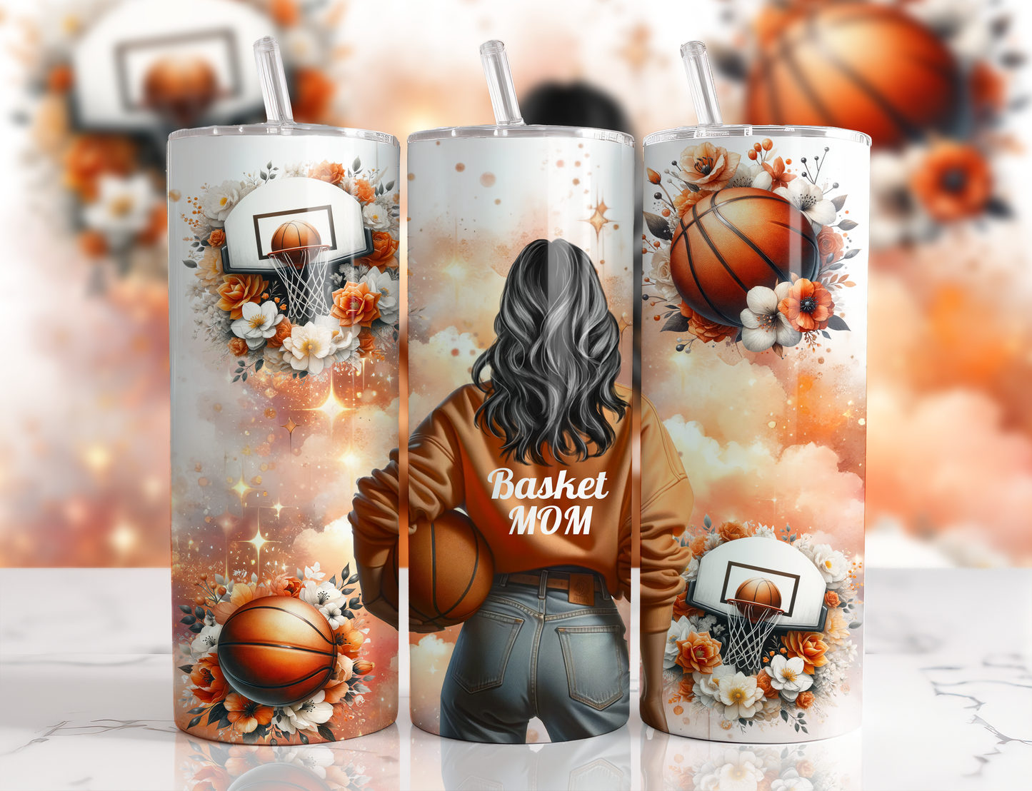 Design tumbler 20oz pour sublimation , BASKETMOM, cheveux noirs