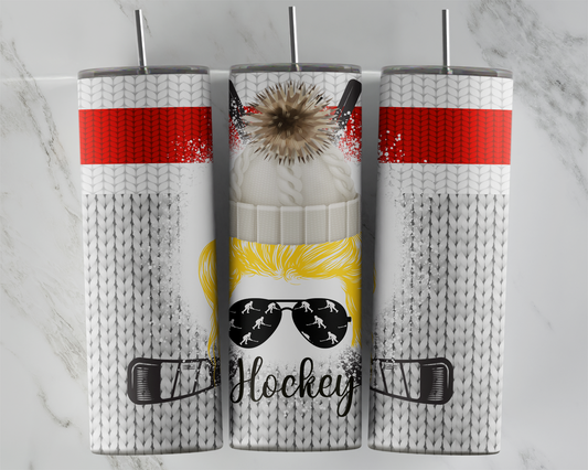 Design tumbler 20oz pour sublimation , Messy bun hockey cheveux blonds